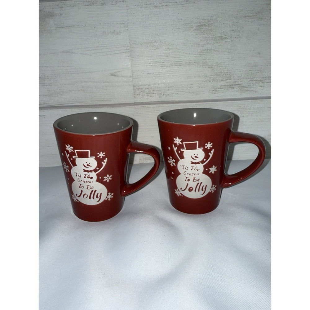 California Pantry Tis the Season to Be Jolly Snowman Coffee Cup 2 Christmas Mugs